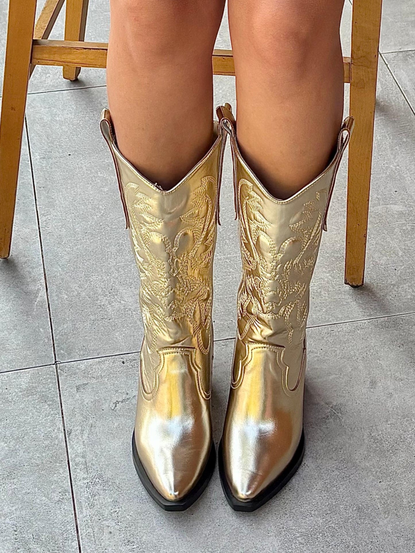 Metallic Cowboy Boots in Gold