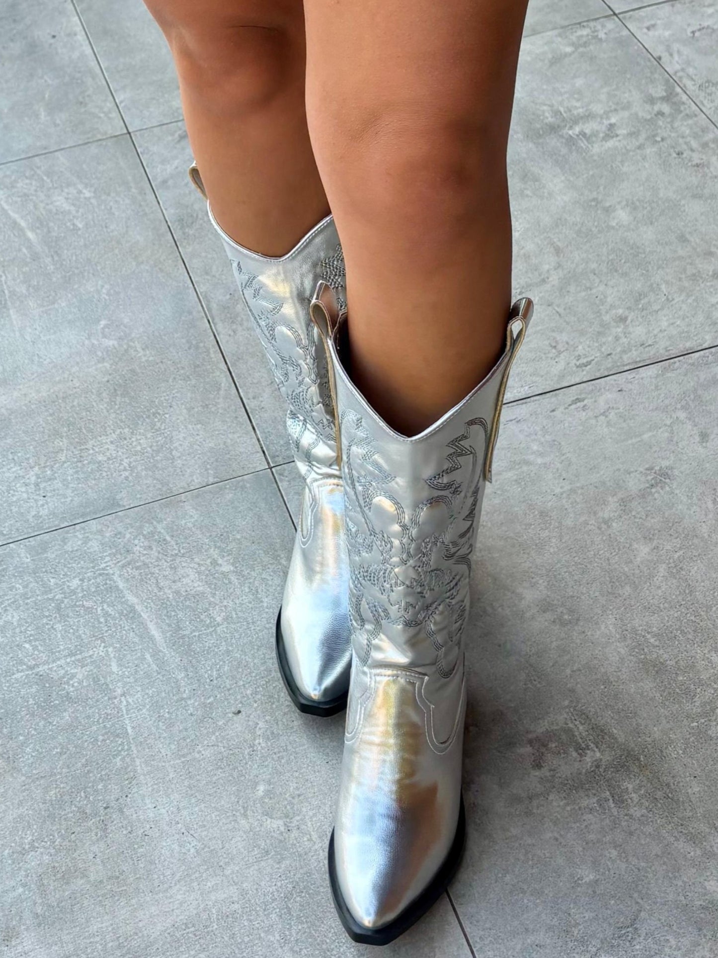 Metallic Cowboy Boots In Silver