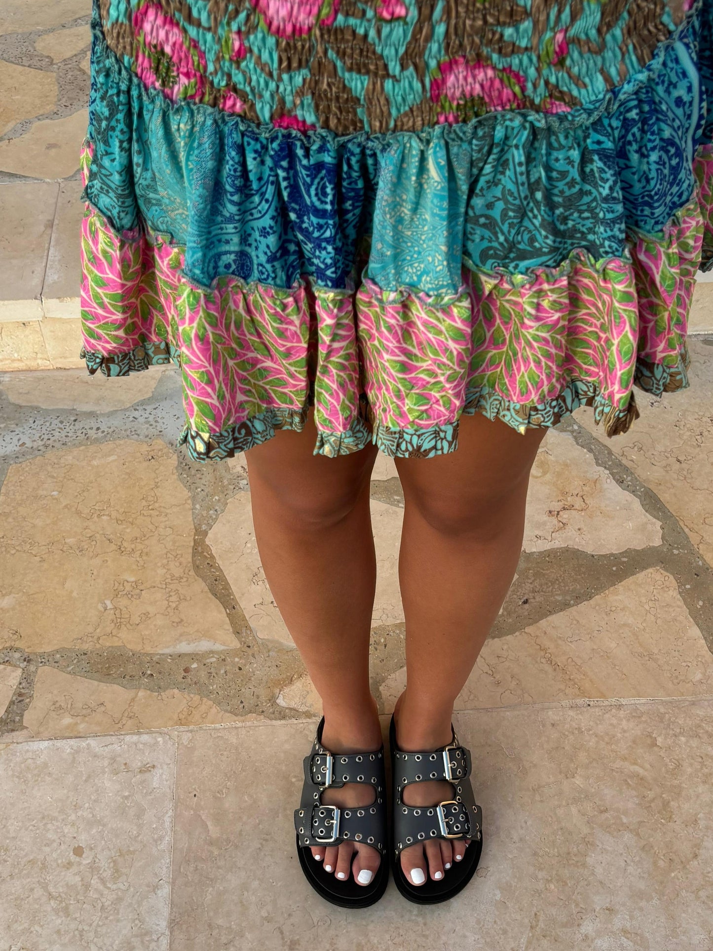 Double Buckle Slides in Grey