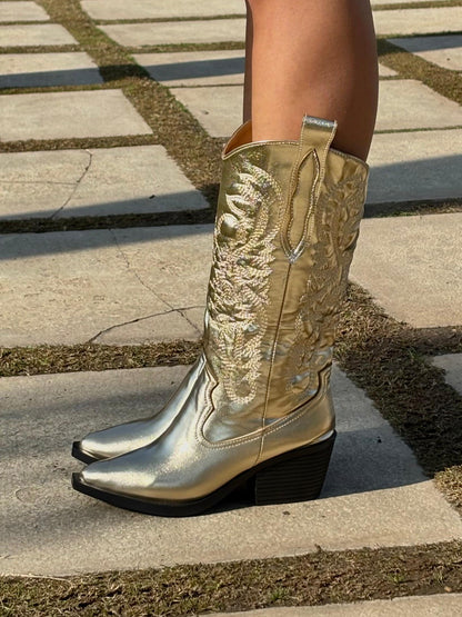 Metallic Cowboy Boots in Gold