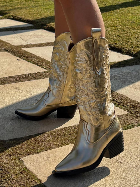 Metallic Cowboy Boots in Gold